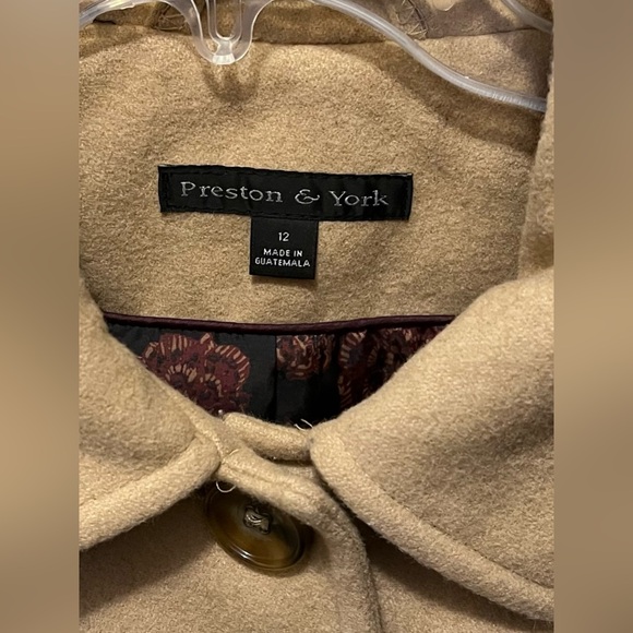 Preston & York Wool Blend Winter Coat Camel Khaki Brown Size 12 Long Coat - Picture 4 of 5